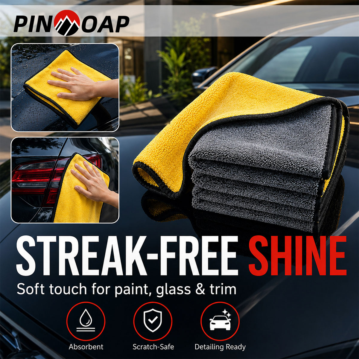 Microfiber Towel Detailing - PINMOAP 1/3/5/10 Stück Mikrofaser-Reinigungstuch, multifunktionales, saugfähiges
